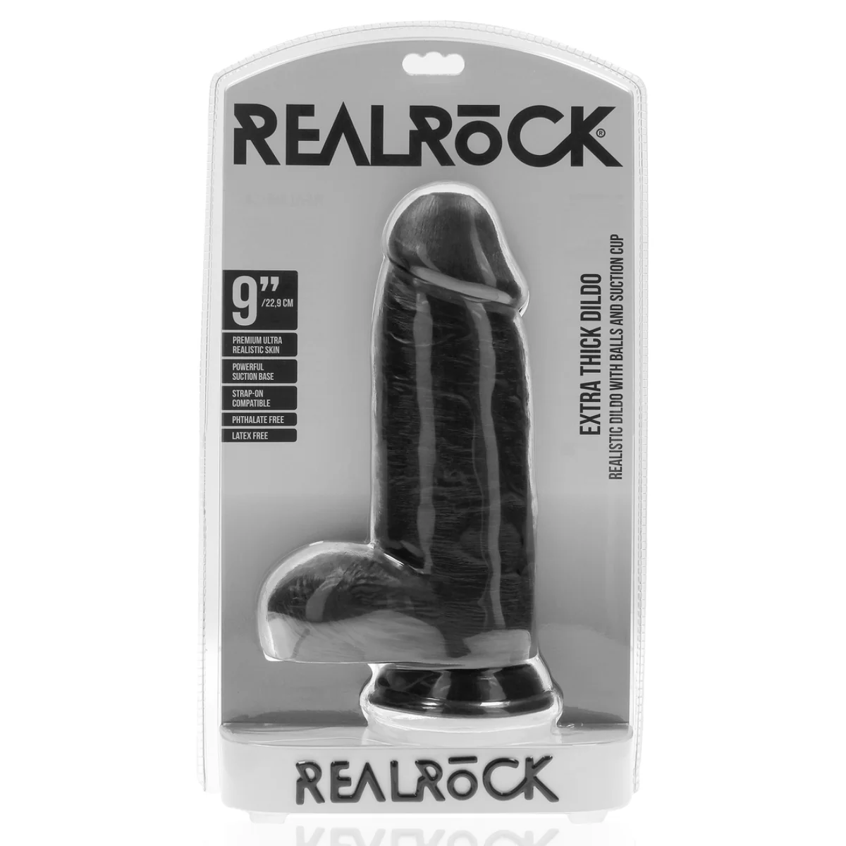 RealRock Extra Thick Dildo With Balls Black 9 Inch - Image 2