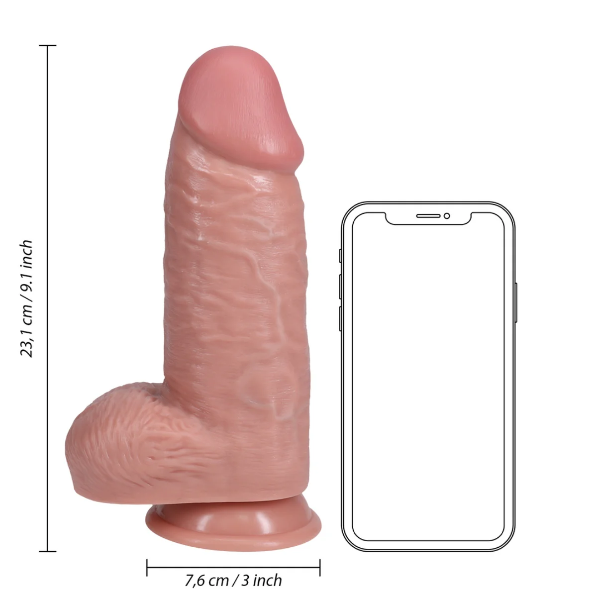 RealRock Extra Thick Dildo With Balls Pink 9 Inch - Image 3