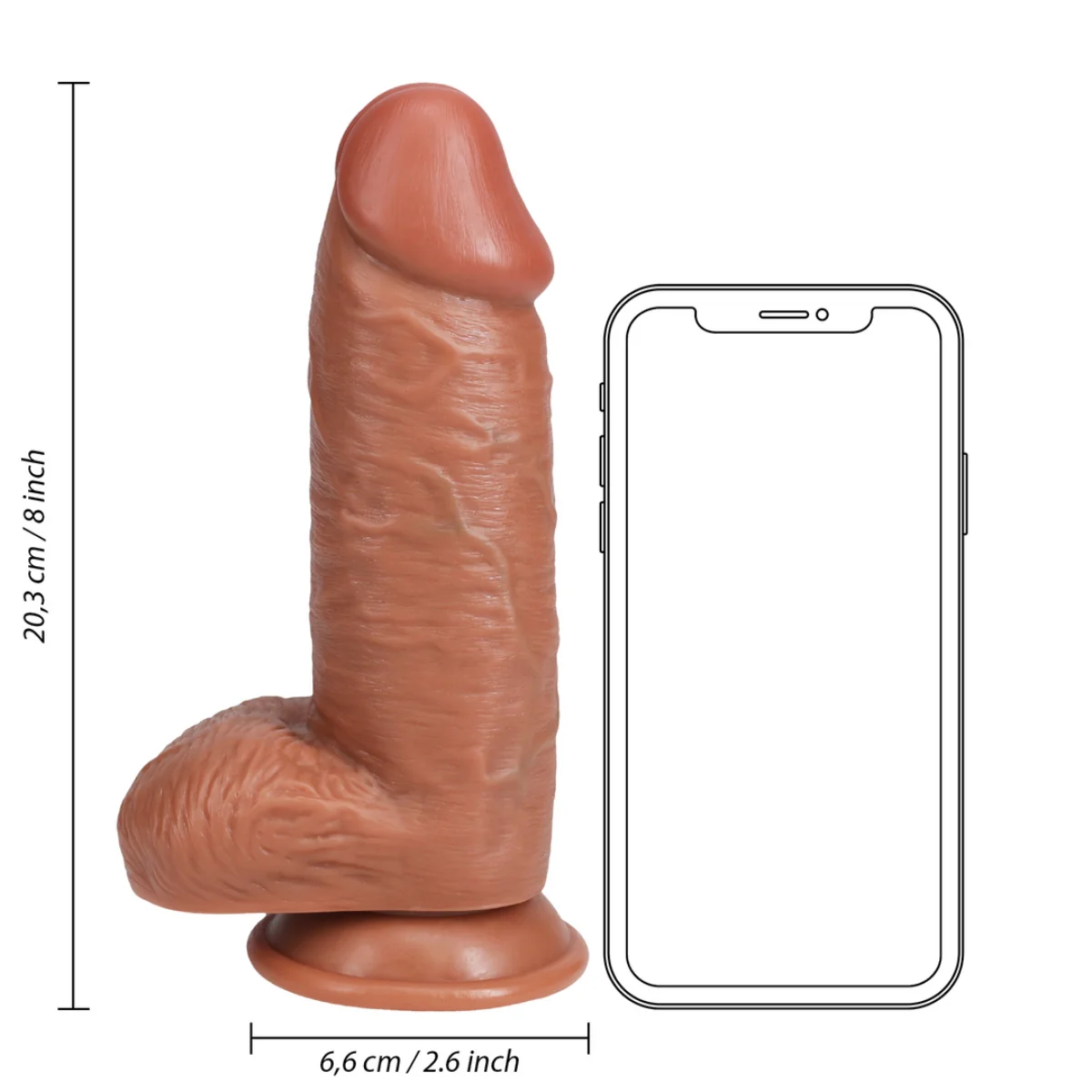 RealRock Extra Thick Dildo With Balls Tan 8 Inch - Image 3
