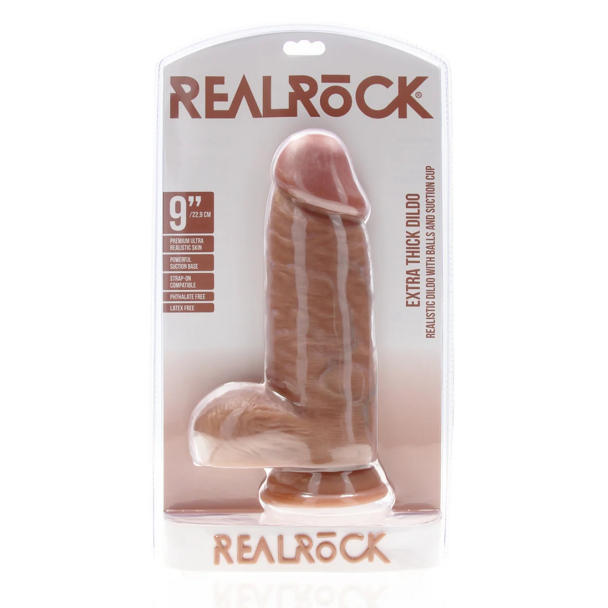 RealRock Extra Thick Dildo With Balls Tan 9 Inch - Image 2