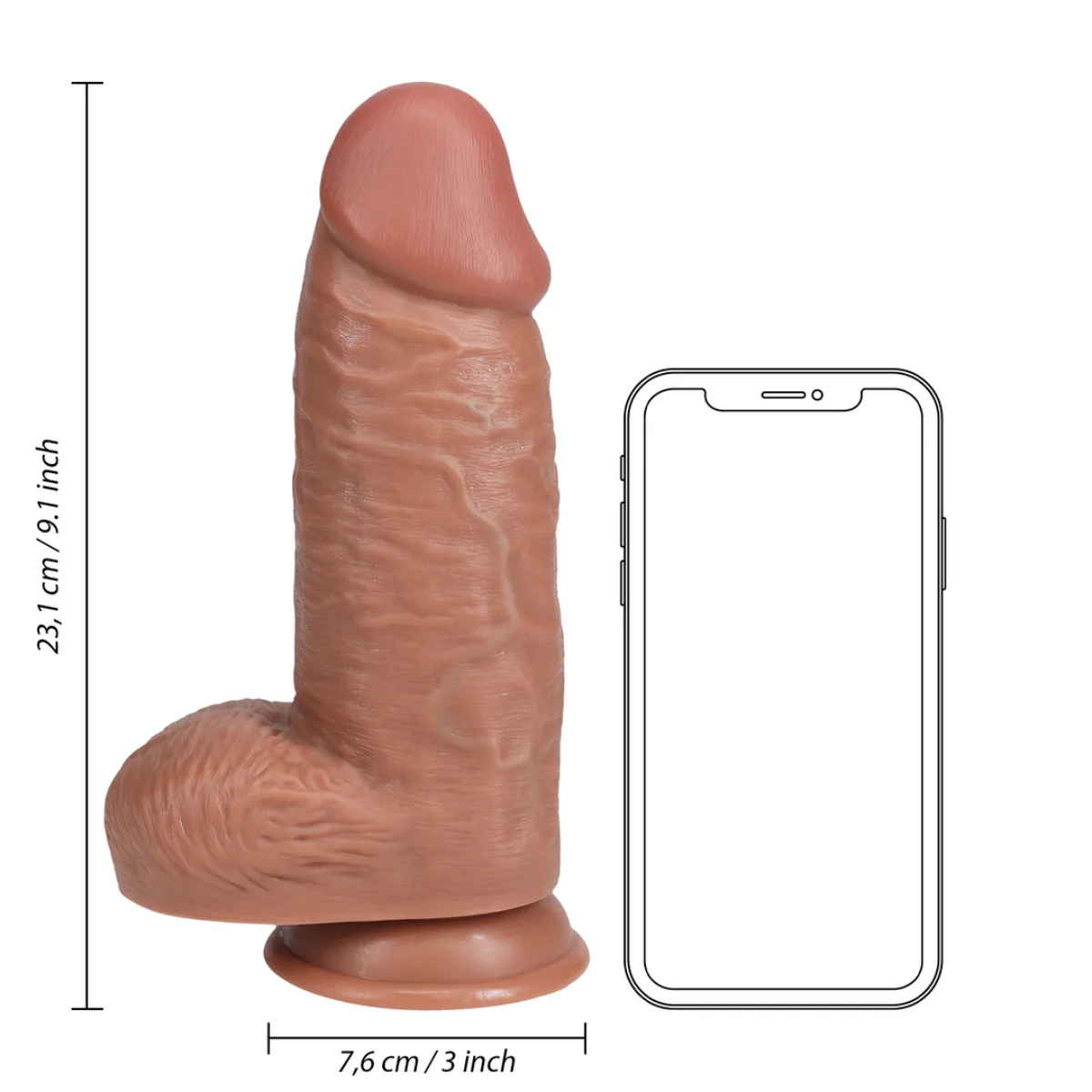 RealRock Extra Thick Dildo With Balls Tan 9 Inch - Image 3