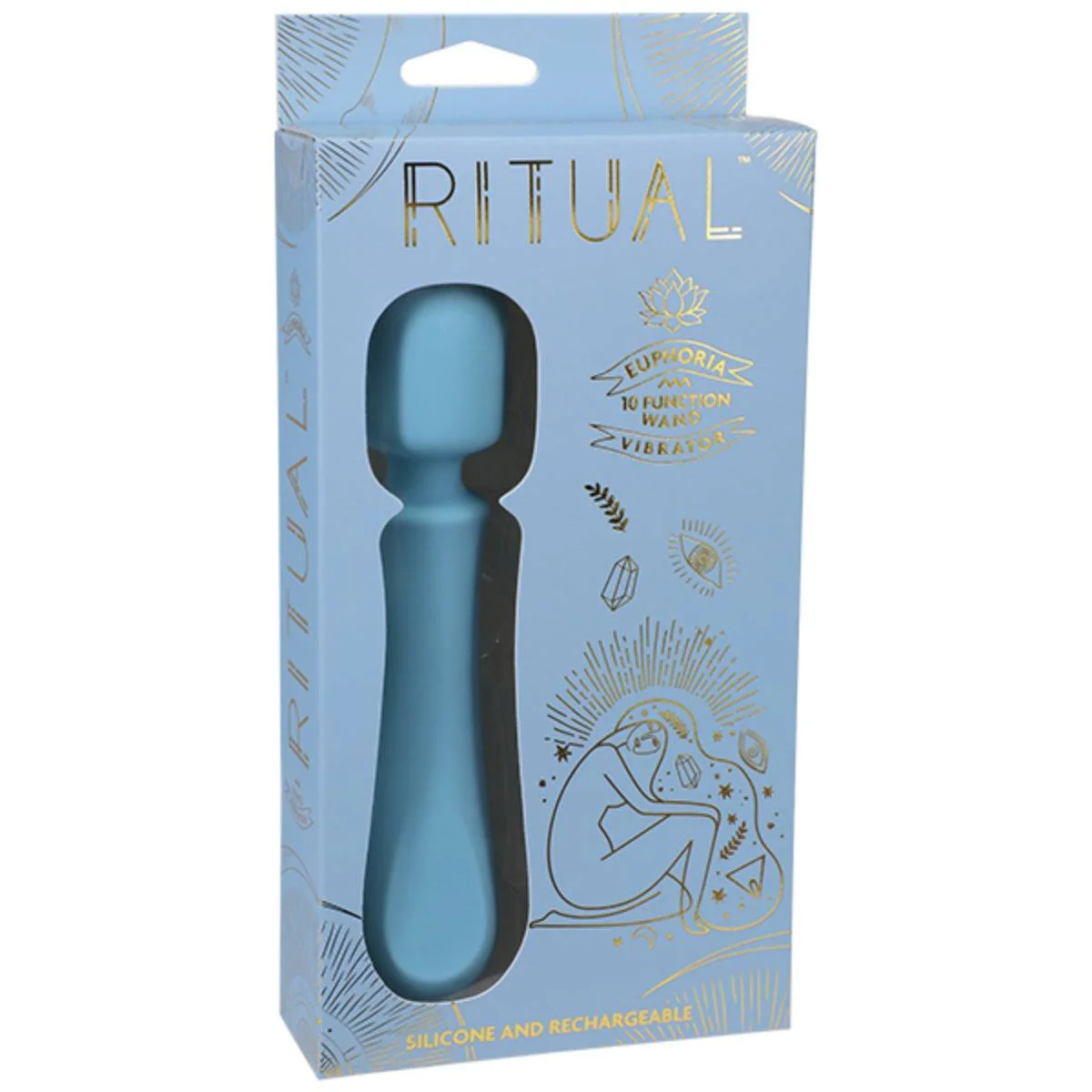 Ritual Euphoria 10 Function Rechargeable Silicone Wand Vibrator Blue - Image 2