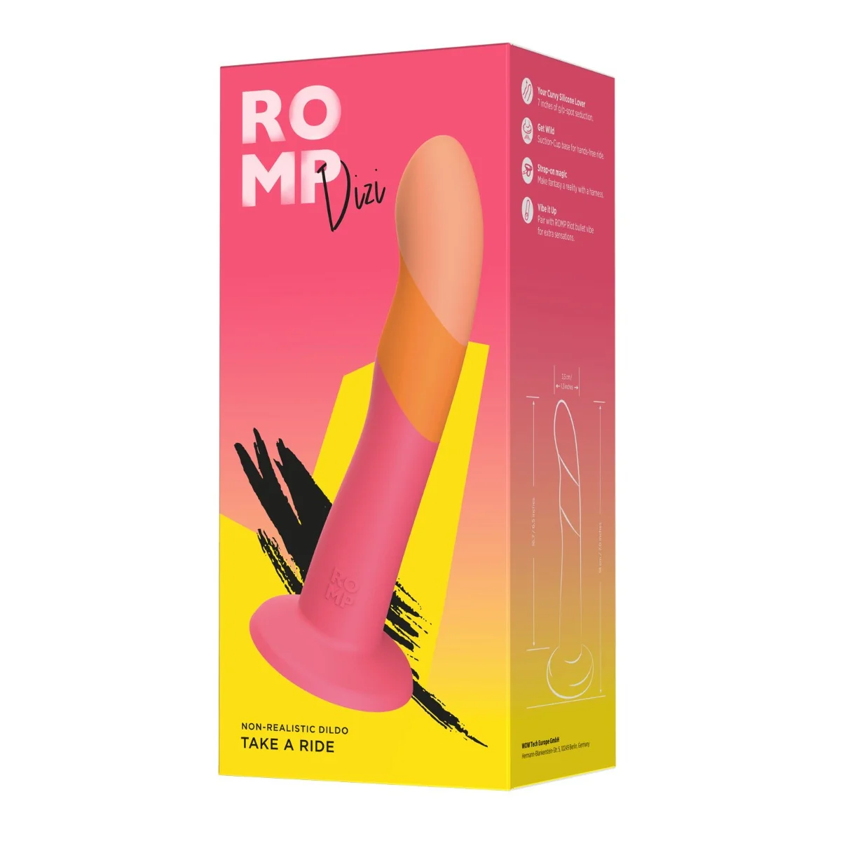 ROMP Dizi Non Realistic Silicone Dildo Orange Pink 7 Inch - Image 2
