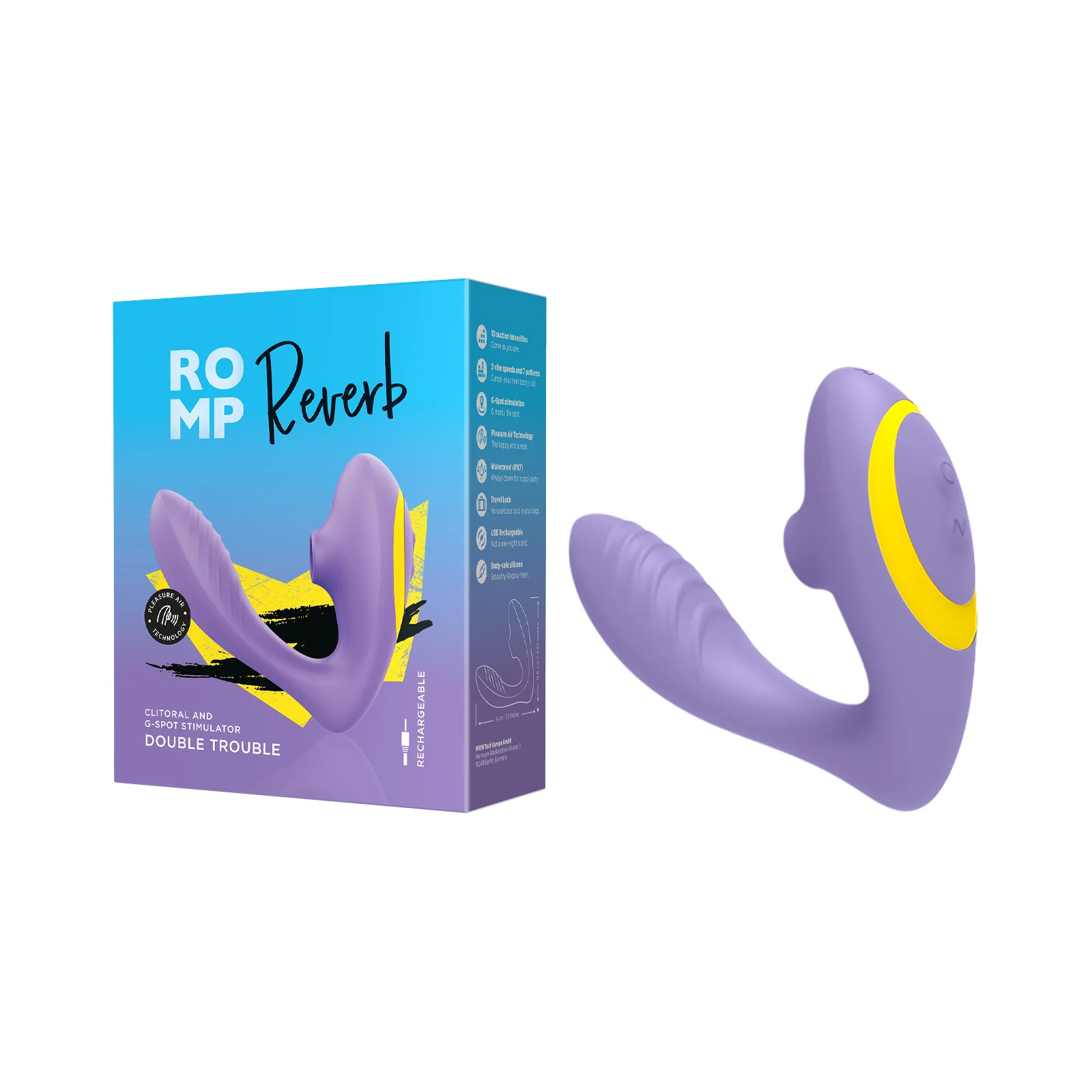 ROMP Reverb Rabbit Clitoral Vibrator Double Trouble Purple - Image 2