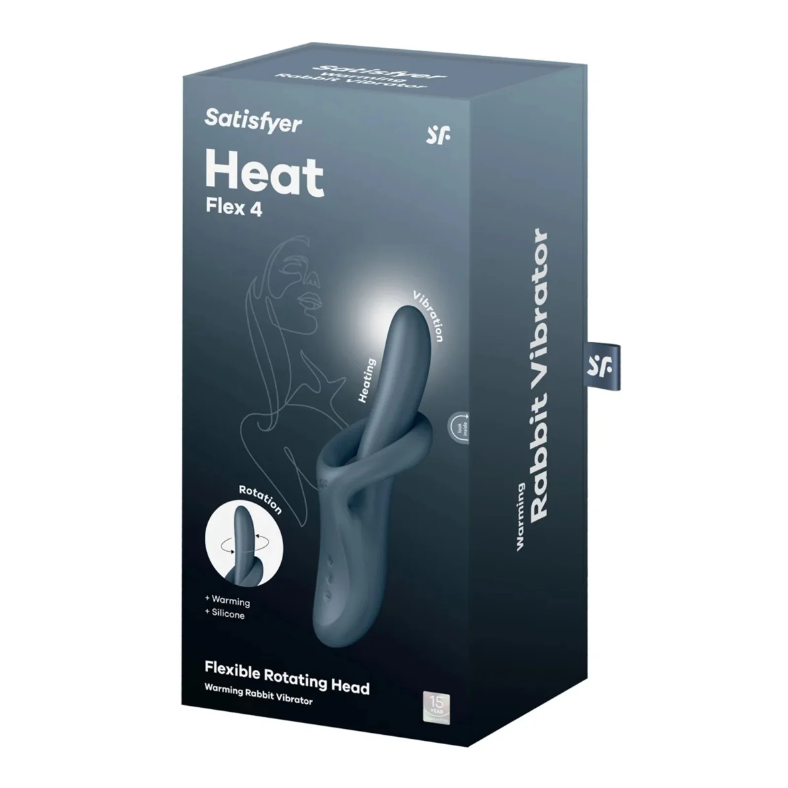 Satisfyer Heat Flex 4 Rotating Head Warming Rabbit Vibrator Grey - Image 2