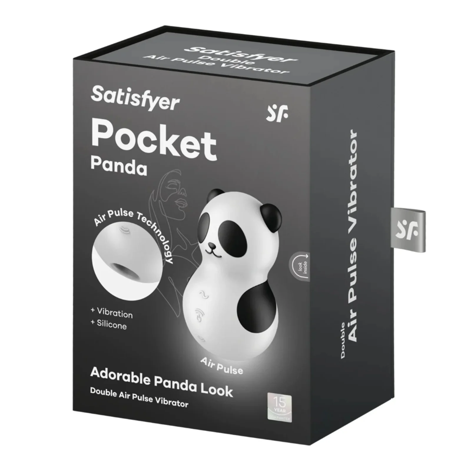Satisfyer Pocket Panda Double Air Pulse Vibrator Black White - Image 2