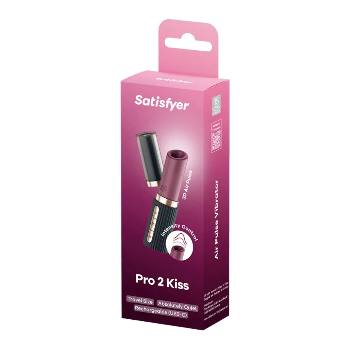 Satisfyer Pro 2 Kiss Travel Size Air Pulse Vibrator Pink Black - Image 2