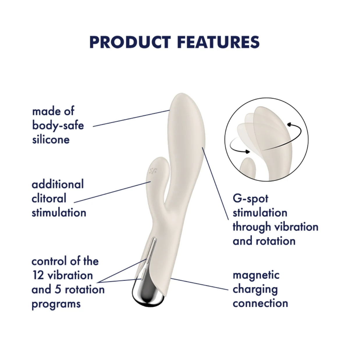 Satisfyer Spinning Rabbit 1 Rotating Shaft Rabbit Vibrator Beige - Image 4