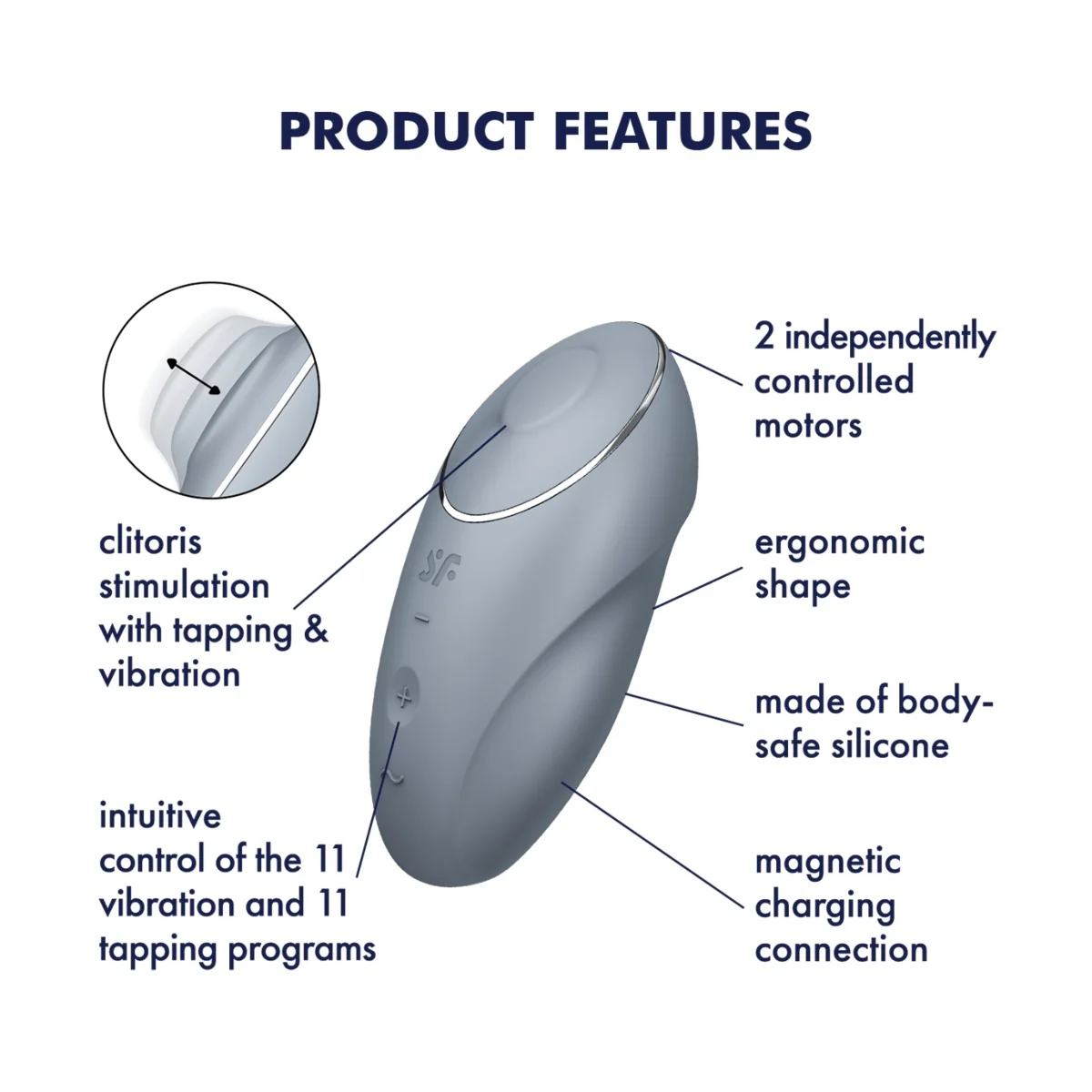 Satisfyer Tap & Climax 1 Lay On Vibrator Blue Grey - Image 8