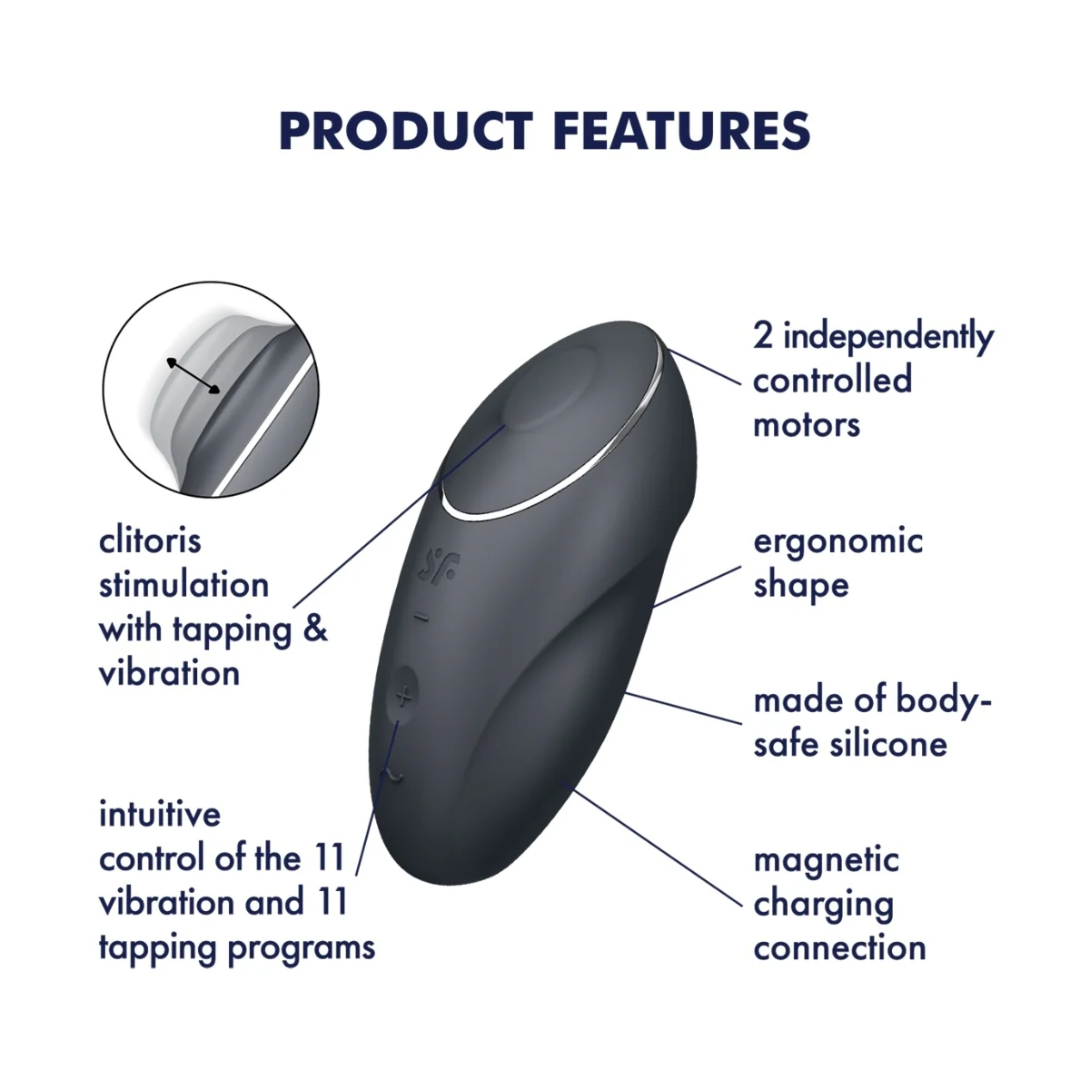 Satisfyer Tap & Climax 1 Lay On Vibrator Grey - Image 8