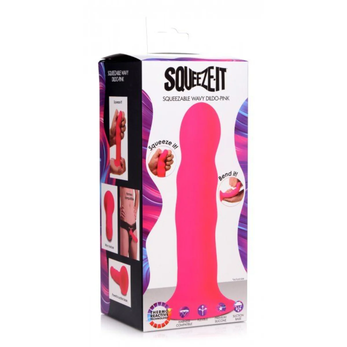 Squeeze-It Squeezable Wavy Dildo Pink 7.2 Inch - Image 2