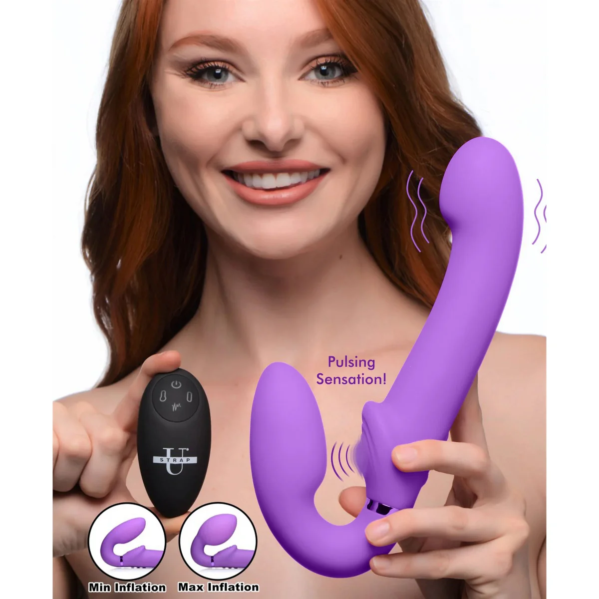 Strap U 10X Ergo Fit G-Pulse Inflatable & Vibrating Strapless Strap-On Purple - Image 6
