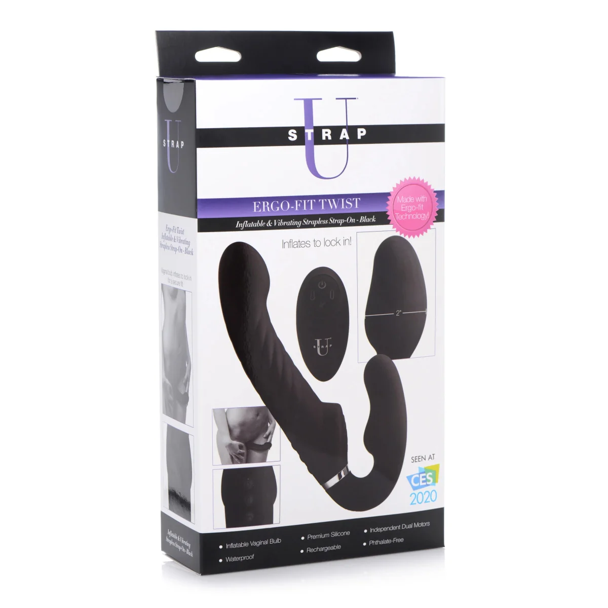 Strap U Ergo Fit Twist Inflatable & Vibrating Strapless Strap-On Black - Image 2
