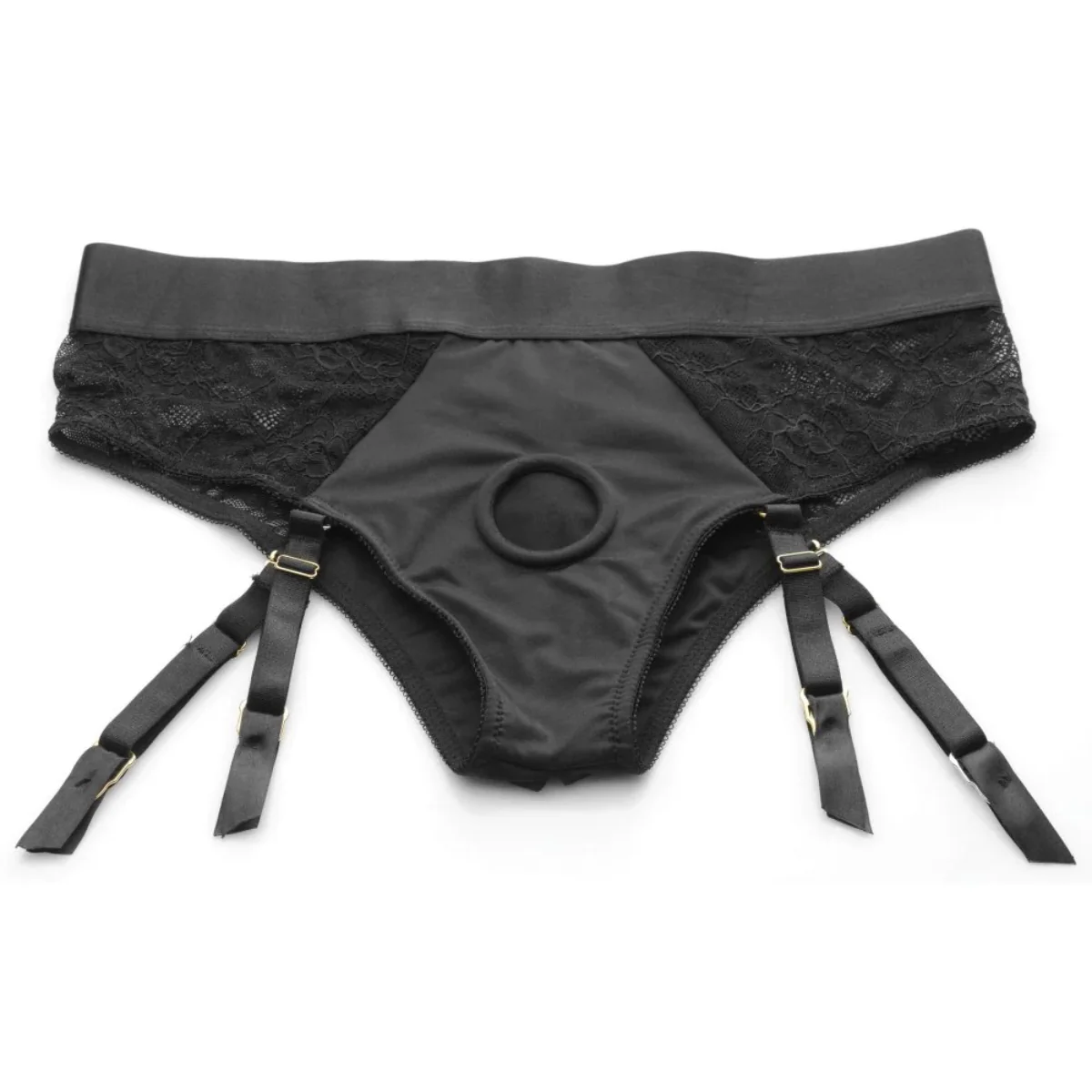 Strap U Laced Seductress Lace Crotchless Panty Harness With Garter Straps Black Small Medium - Image 3