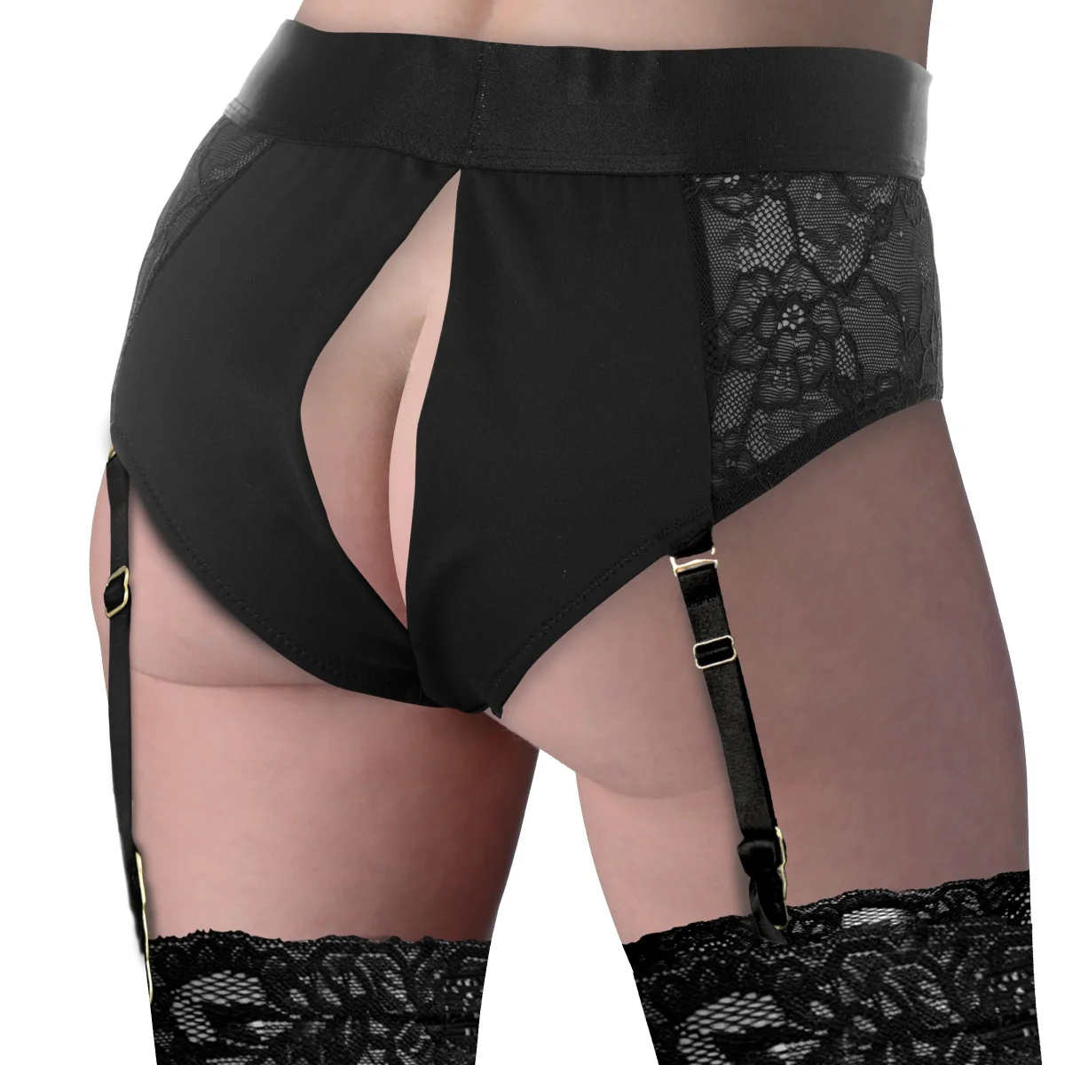 Strap U Laced Seductress Lace Crotchless Panty Harness With Garter Straps Black Small Medium - Image 4