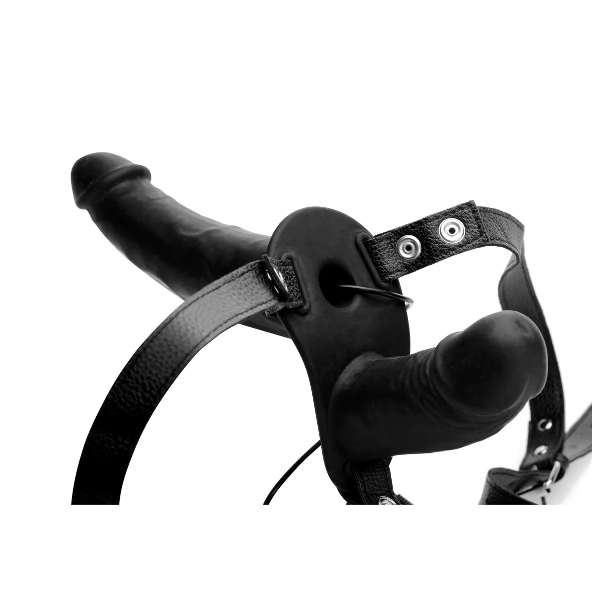 Strap U Power Pegger Silicone Vibrating Double Pleasure Dildo With Harness Black - Image 3