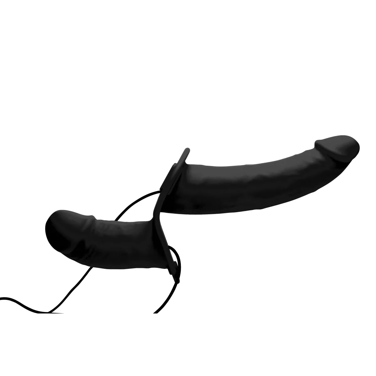 Strap U Power Pegger Silicone Vibrating Double Pleasure Dildo With Harness Black - Image 5