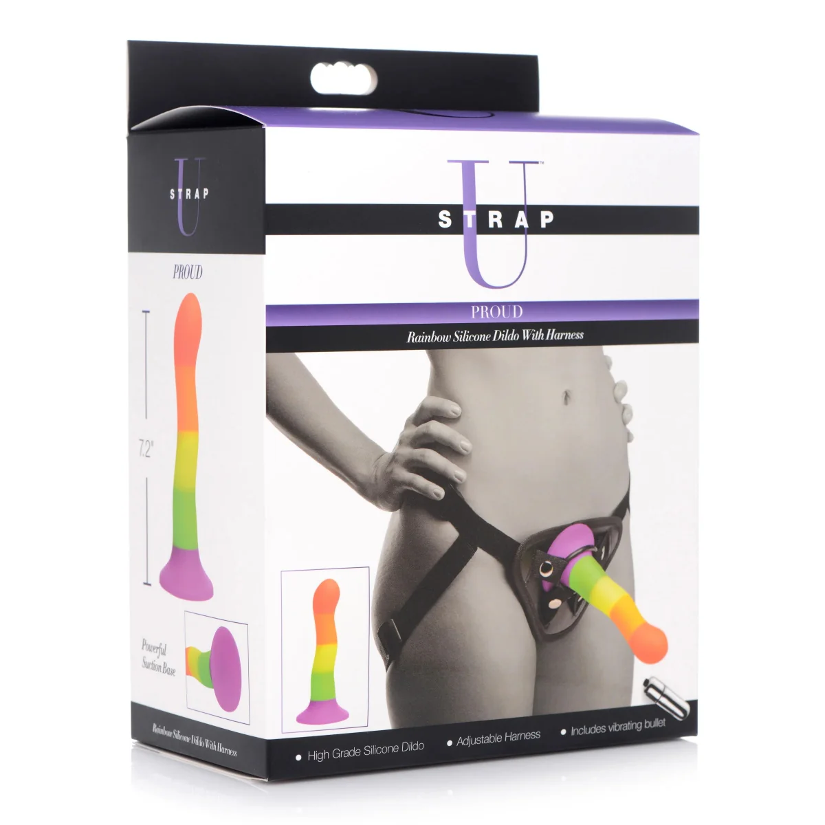 Strap U Proud Rainbow Silicone Dildo With Harness Black - Image 2