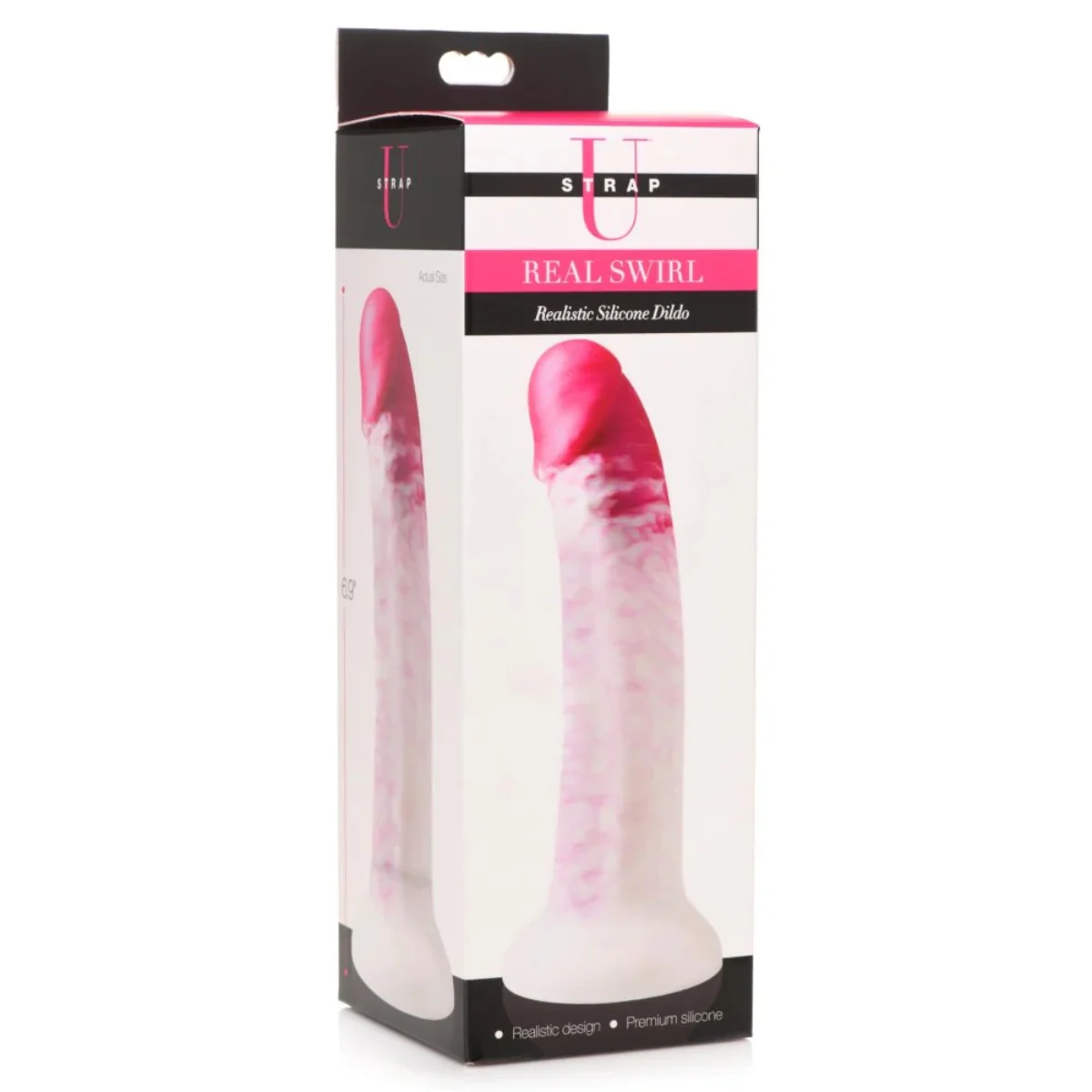 Strap U Real Swirl Realistic Silicone Dildo Pink White 6.9 Inch - Image 2