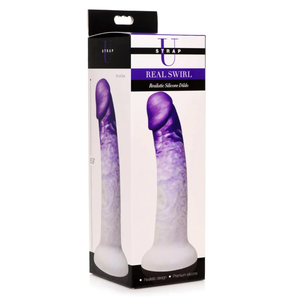 Strap U Real Swirl Realistic Silicone Dildo Purple White 6.9 Inch - Image 2