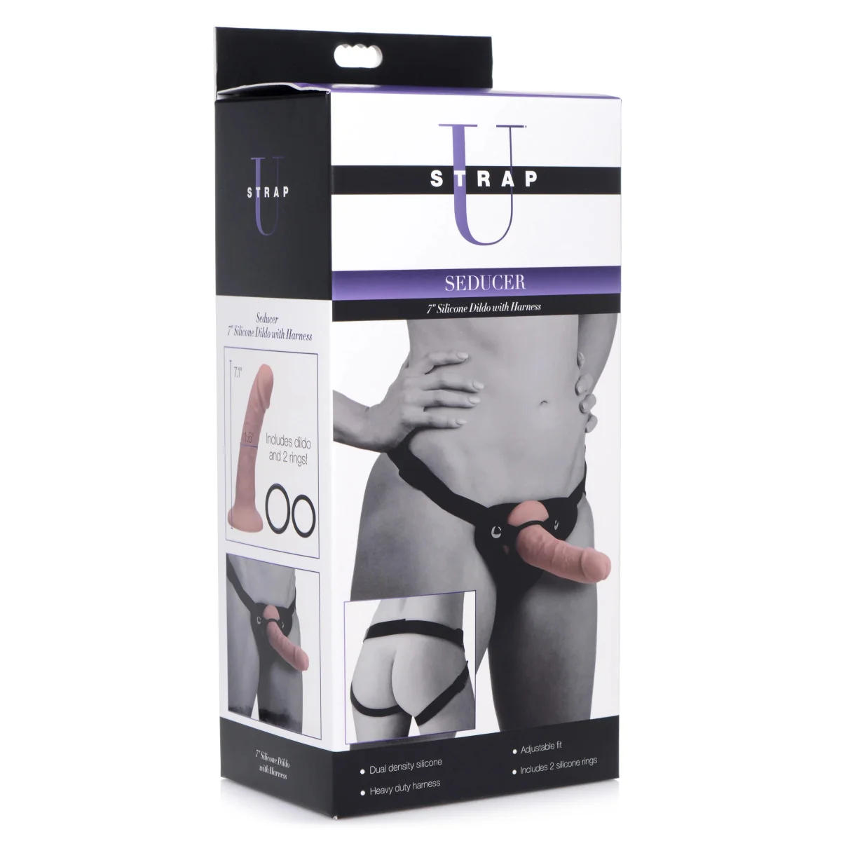 Strap U Seducer 7 Inch Silicone Dildo With Harness Black - Image 2