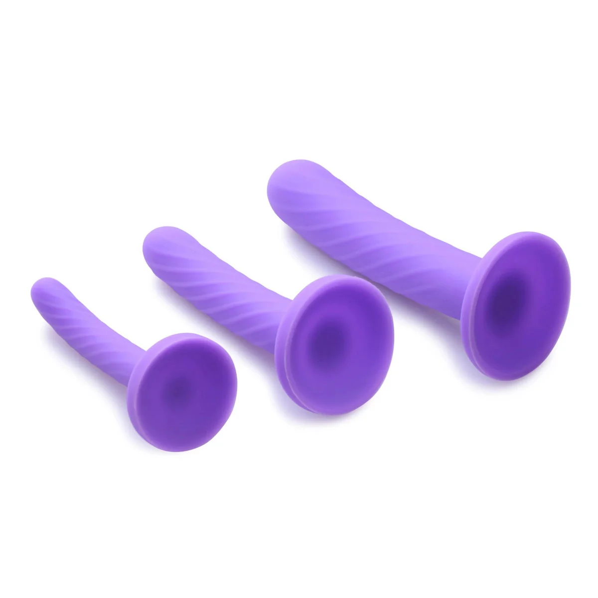 Strap U Tri-Play 3 Piece Silicone Dildo Set Purple - Image 3