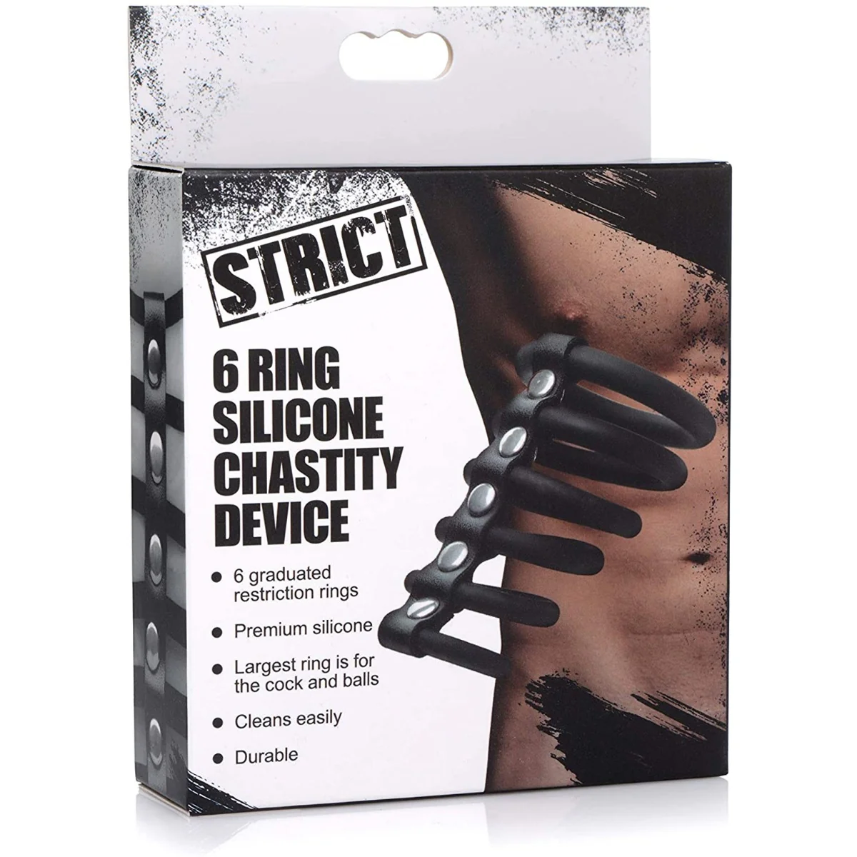 Strict 6 Ring Silicone Chastity Device Black - Image 2