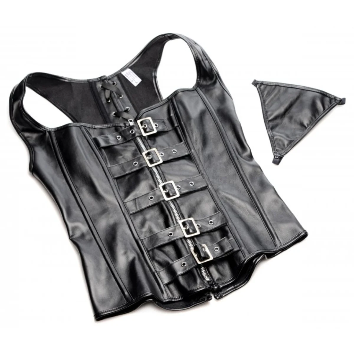 Strict Lace Up Corset & Thong Black Large - Image 3