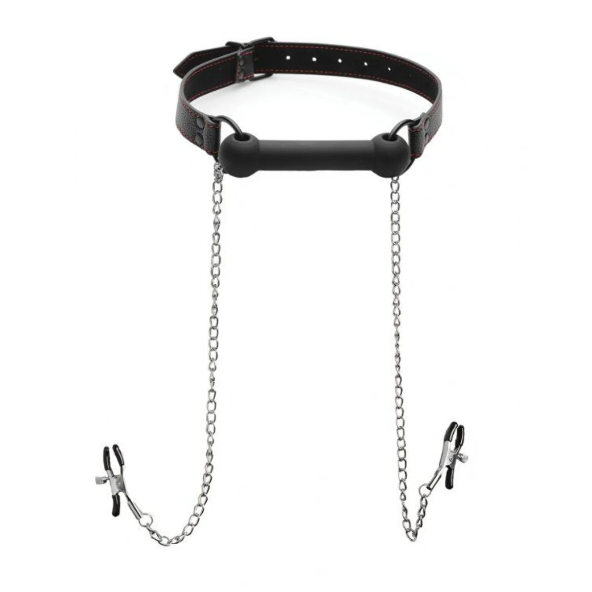 Strict Silicone Bit Gag & Nipple Clamps Black Silver - Image 3