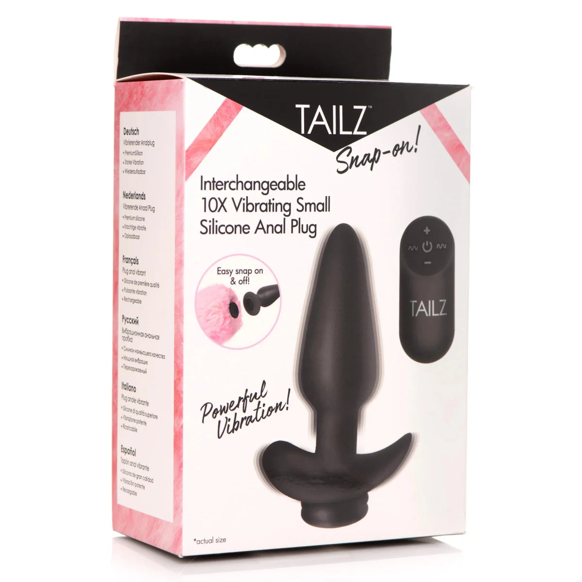 Tailz Interchangeable 10X Vibrating Silicone Butt Plug With Remote Black Small - Image 2