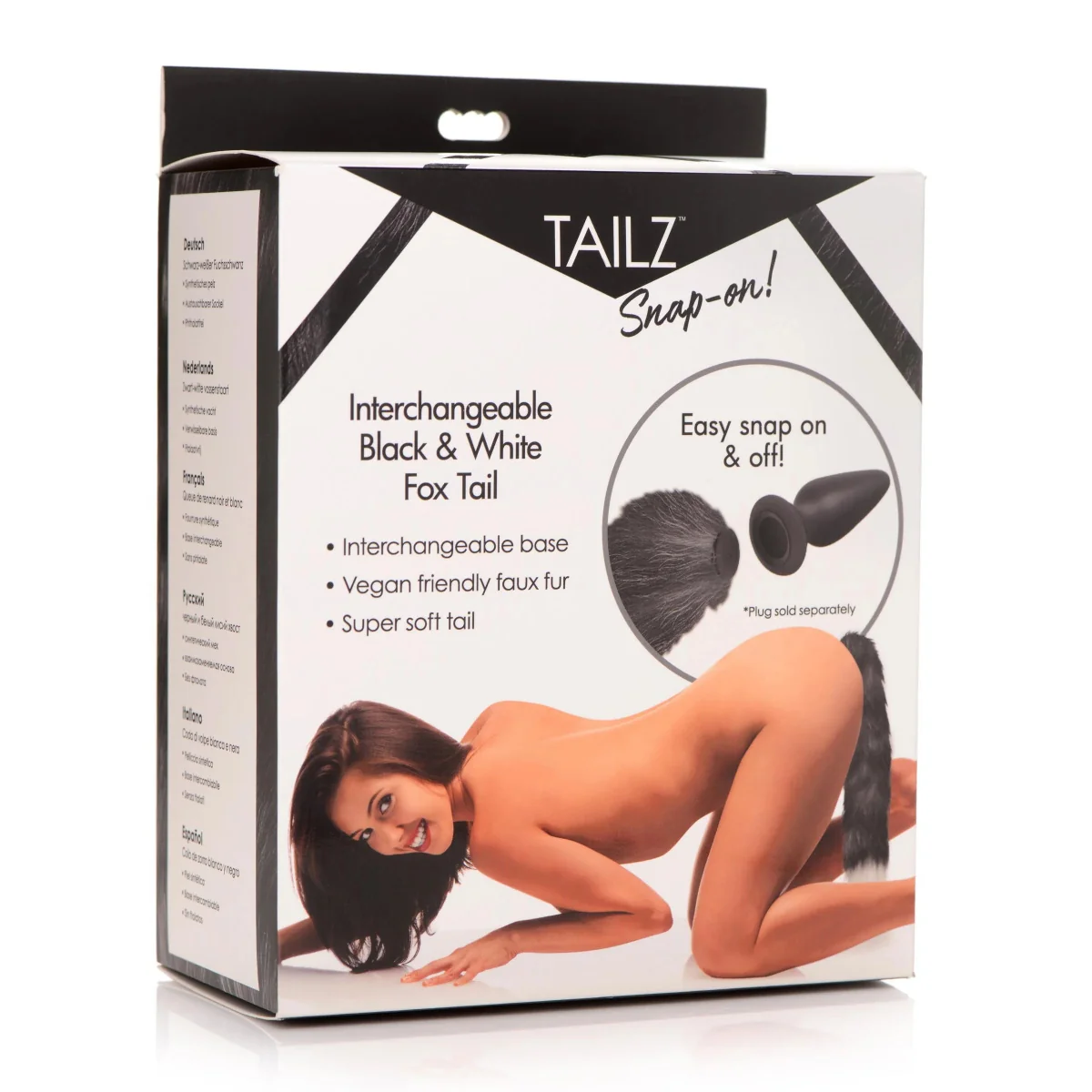 Tailz Snap-On Interchangeable Black & White Fox Tail Black White - Image 2
