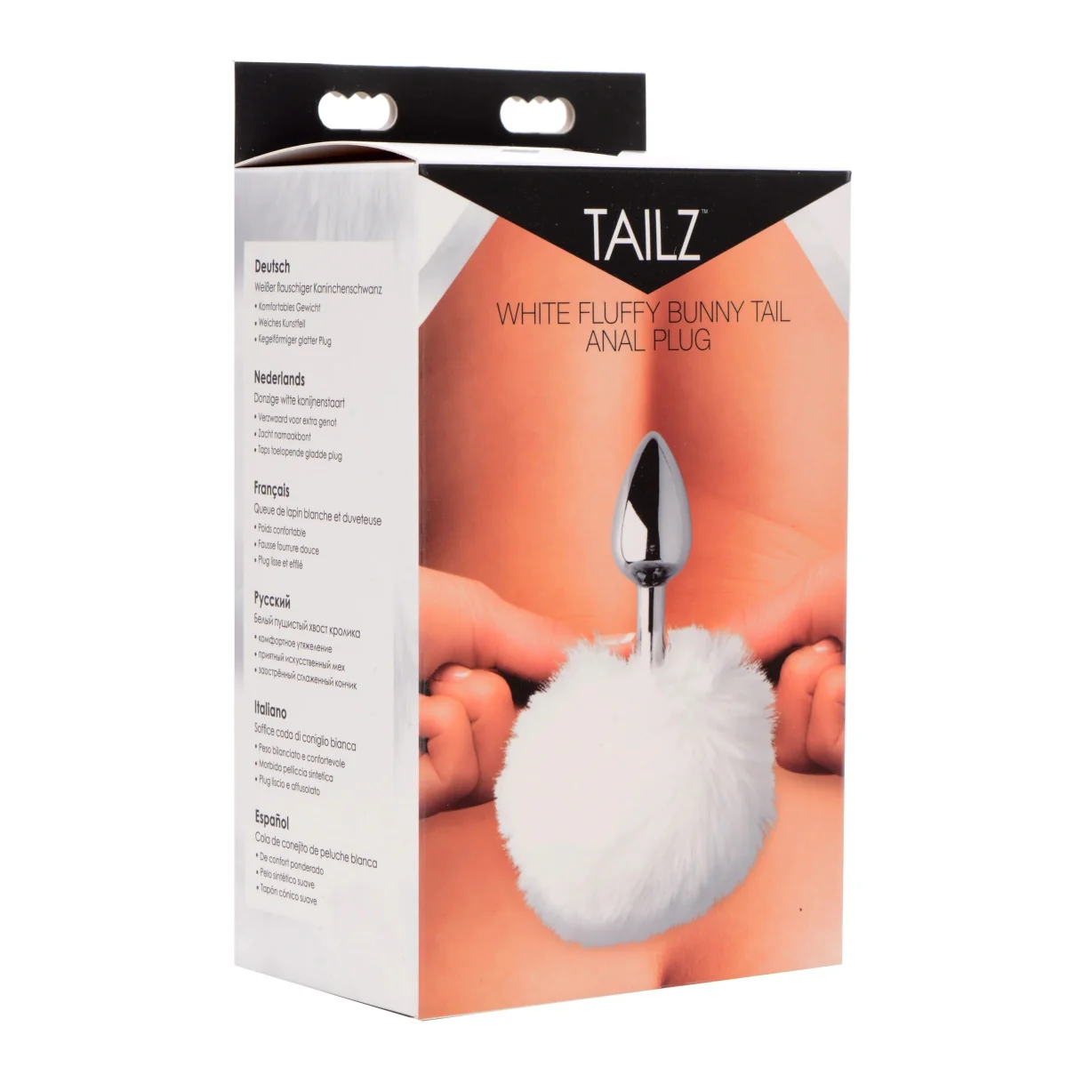 Tailz White Fluffy Bunny Tail Butt Plug White Silver - Image 2