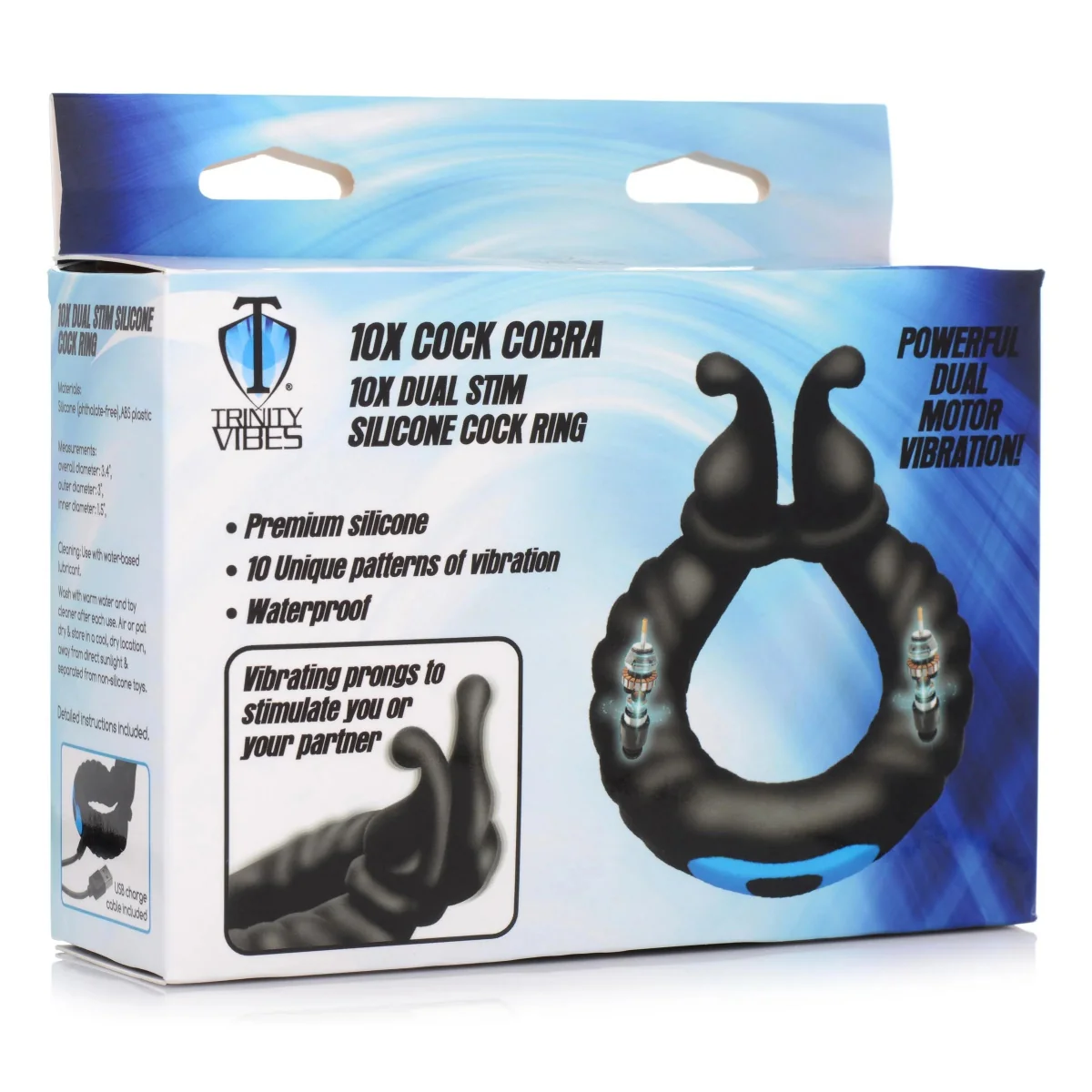 Trinity For Men 10X Cobra Dual Stimulation Silicone Cock Ring Black - Image 2