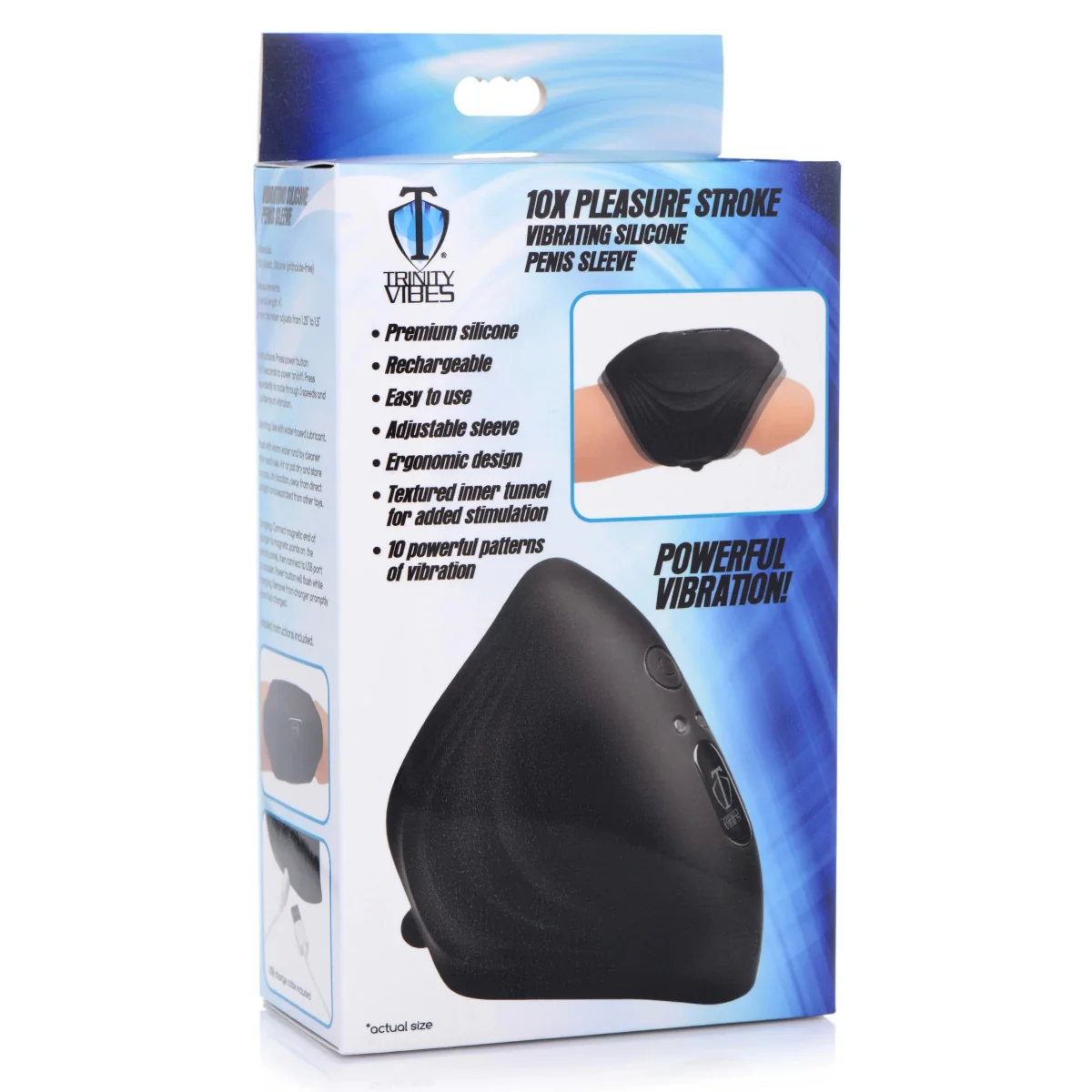 Trinity For Men 10X Pleasure Stroke Vibrating Silicone Penis Sleeve Black - Image 2