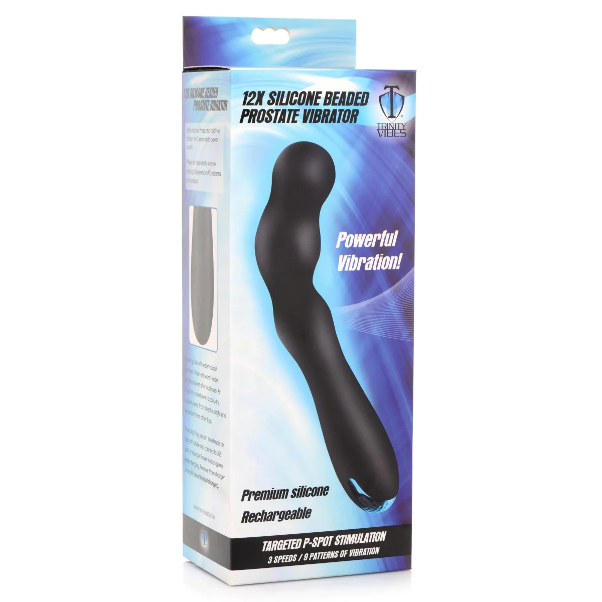Trinity For Men 12X Silicone Beaded Prostate Vibrator Black - Image 2