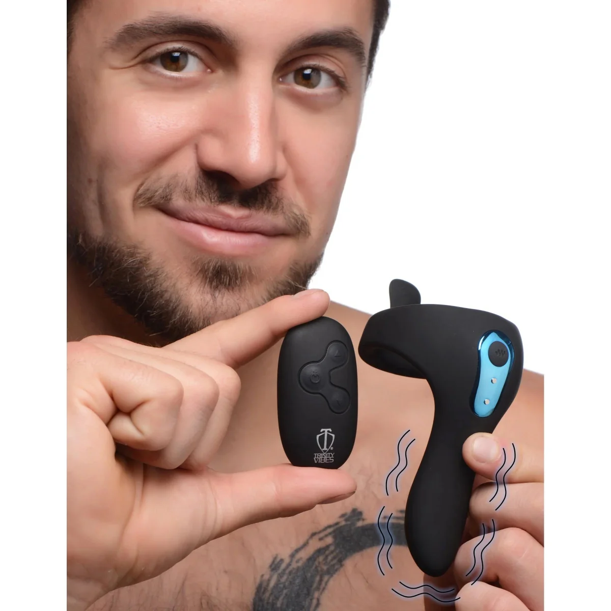 Trinity For Men Power Taint 7X Silicone Cock & Ball Ring With Remote Black - Image 6