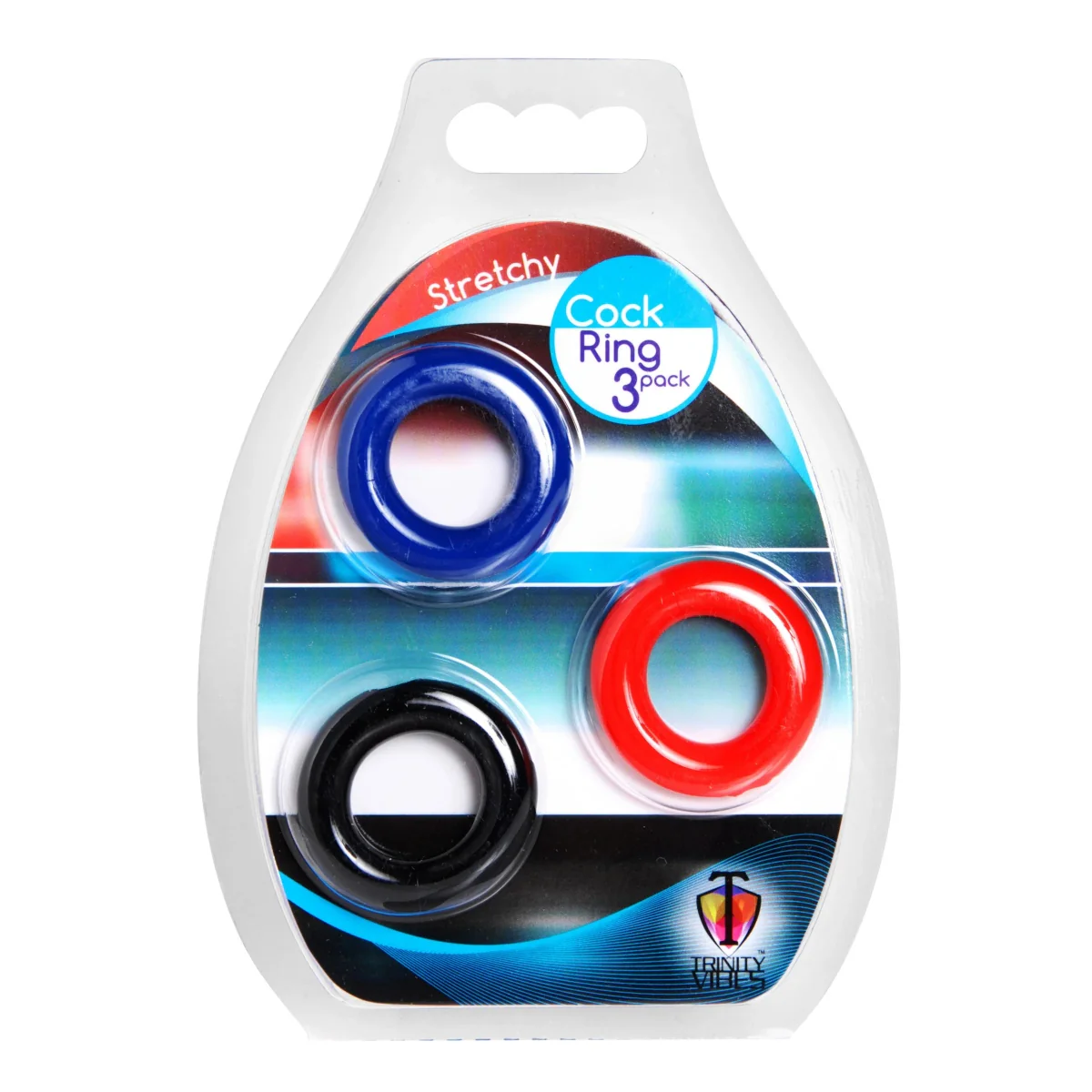 Trinity For Men Stretchy Cock Ring 3 Pack Red Blue Black - Image 2