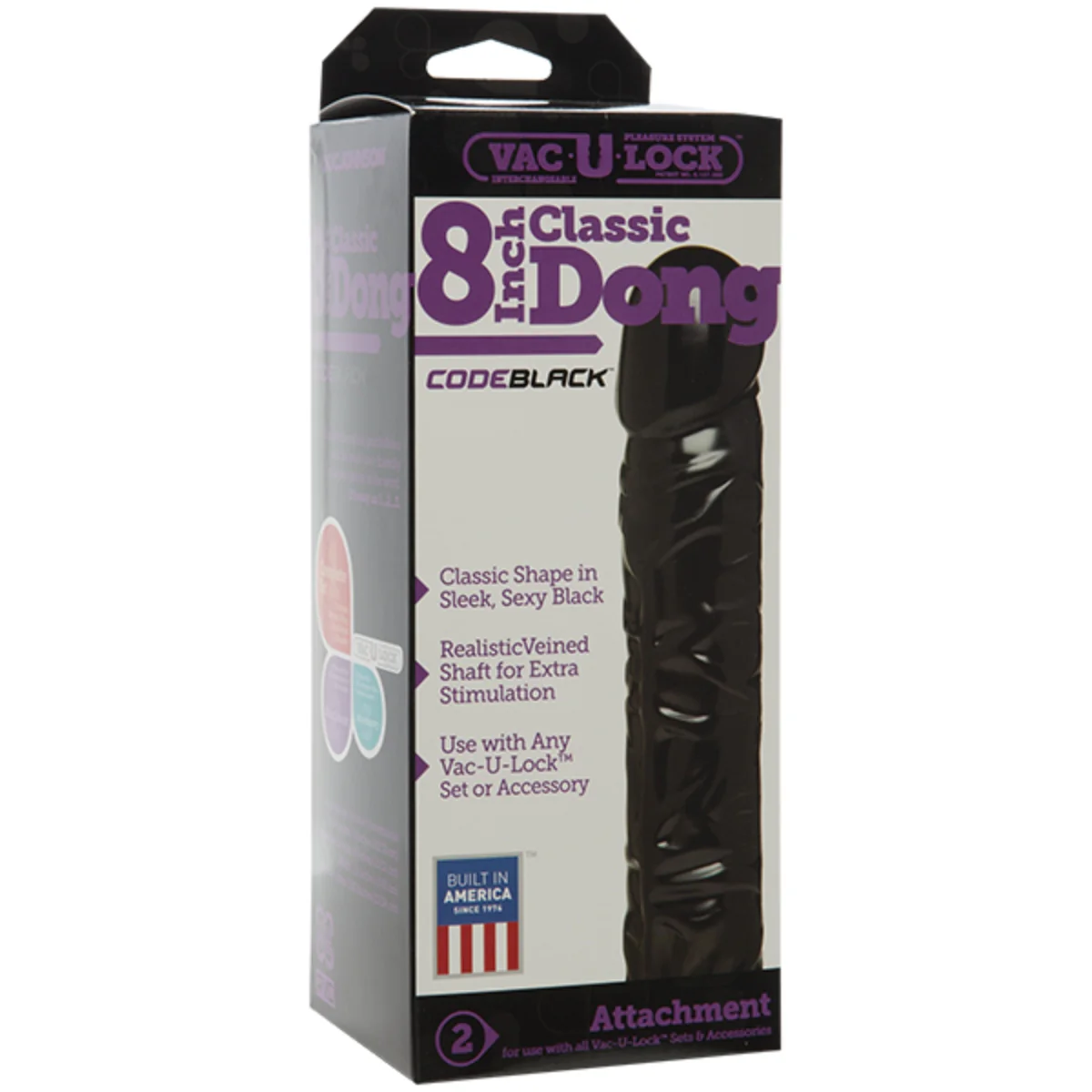 Vac-U-Lock Code Black Classic Dong Black 8 Inch - Image 2