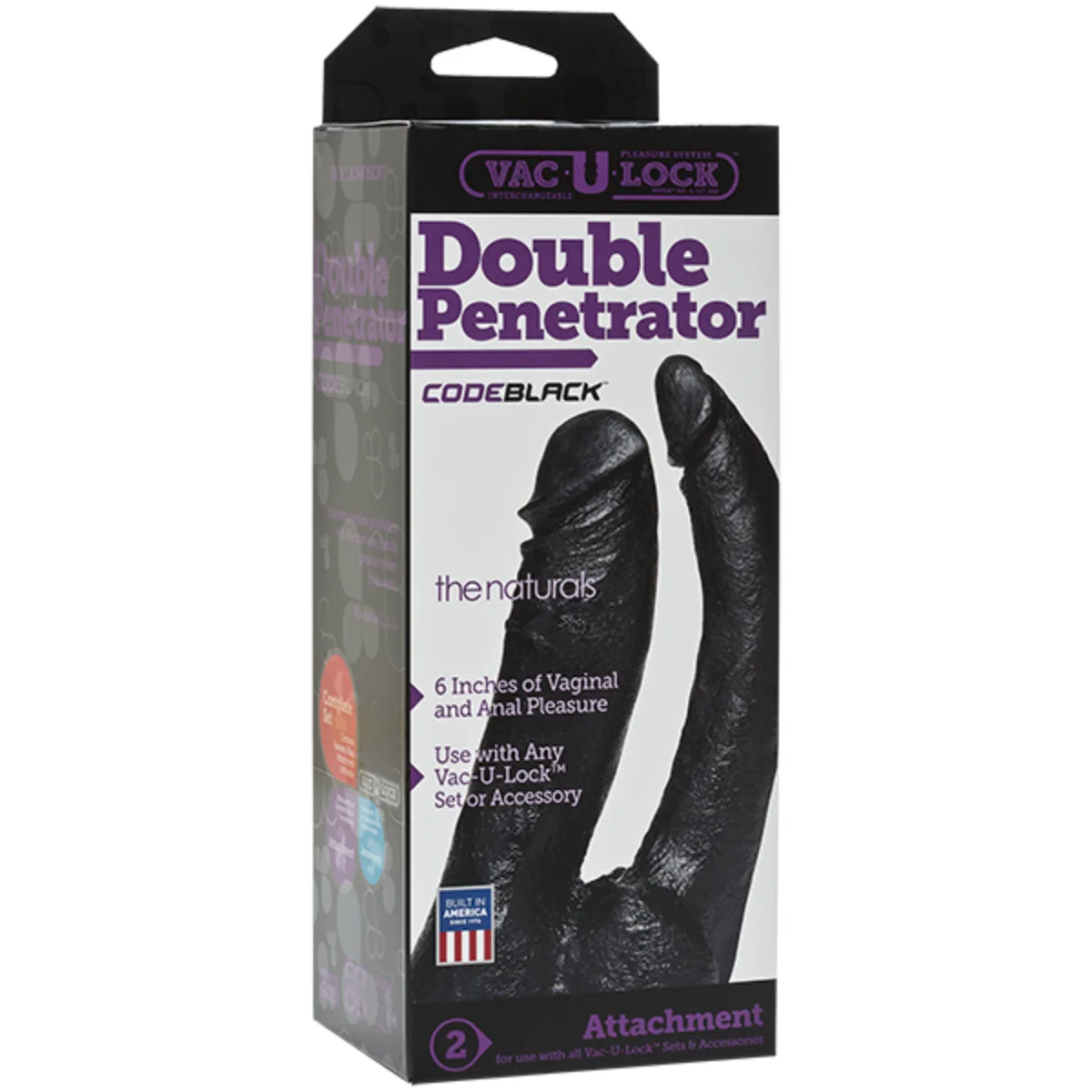 Vac-U-Lock Code Black The Naturals Double Penetrator Dildo Black 6 Inch - Image 2