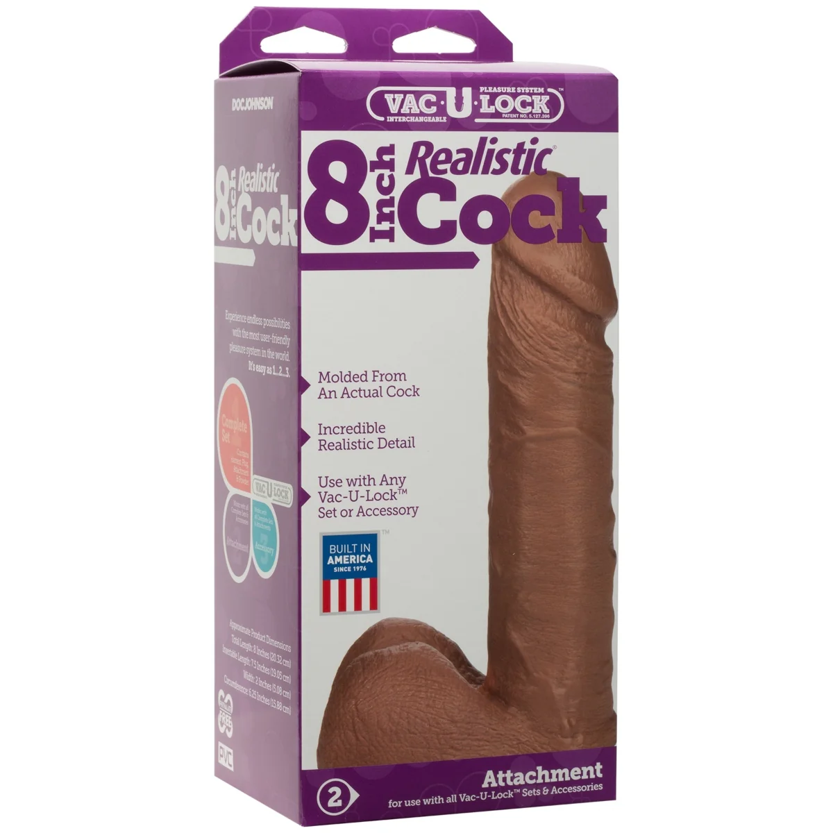 Vac-U-Lock Realistic Dildo Brown 8 Inch - Image 2