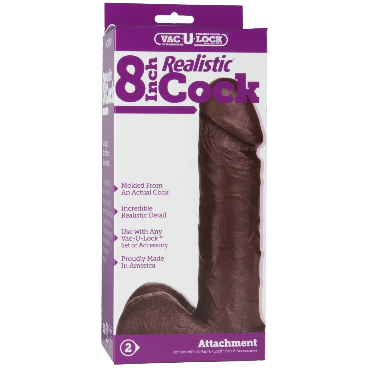 Vac-U-Lock Realistic Dildo Dark Brown 8 Inch - Image 2