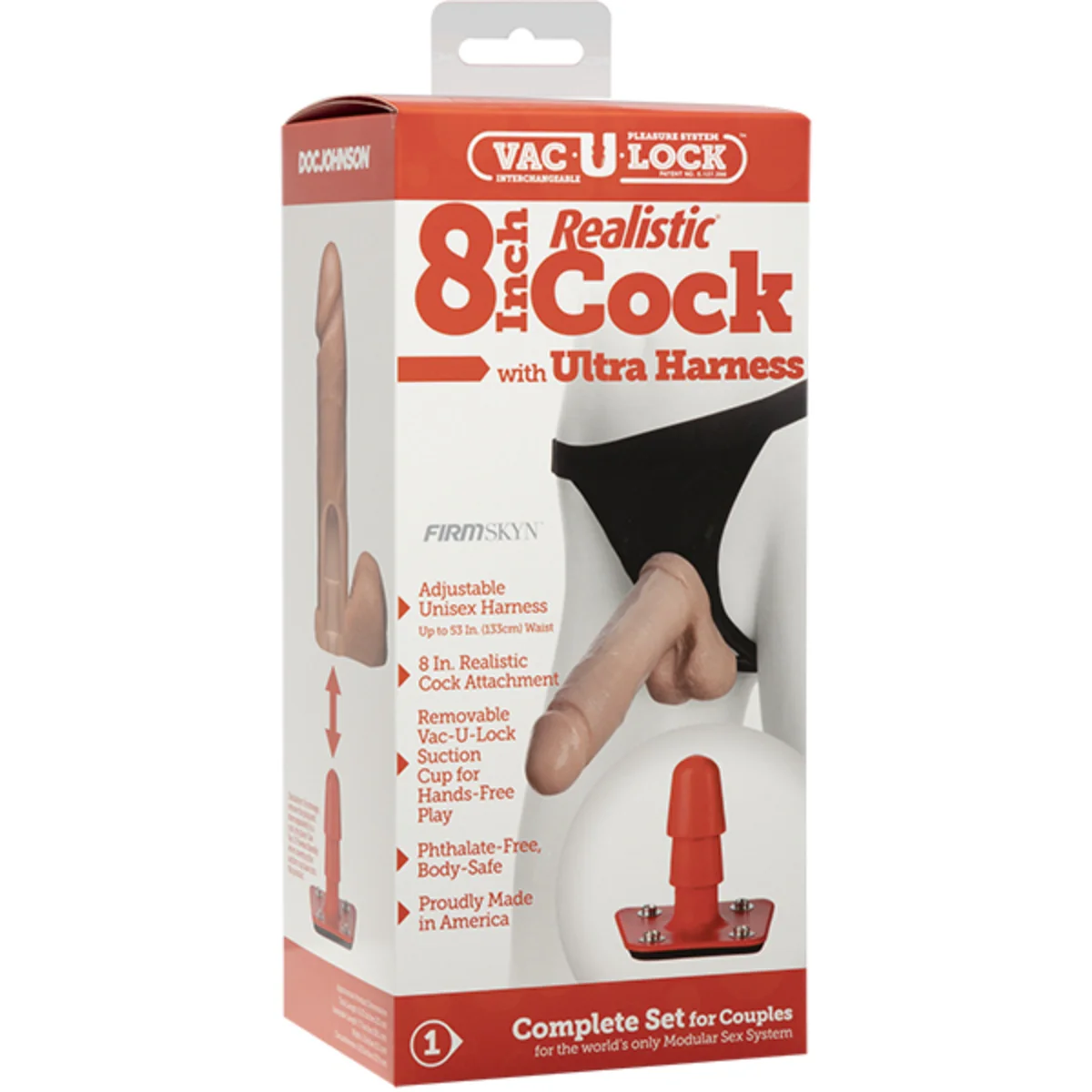 Vac-U-Lock Realistic Dildo With Ultra Harness Pink 8 Inch - Image 2