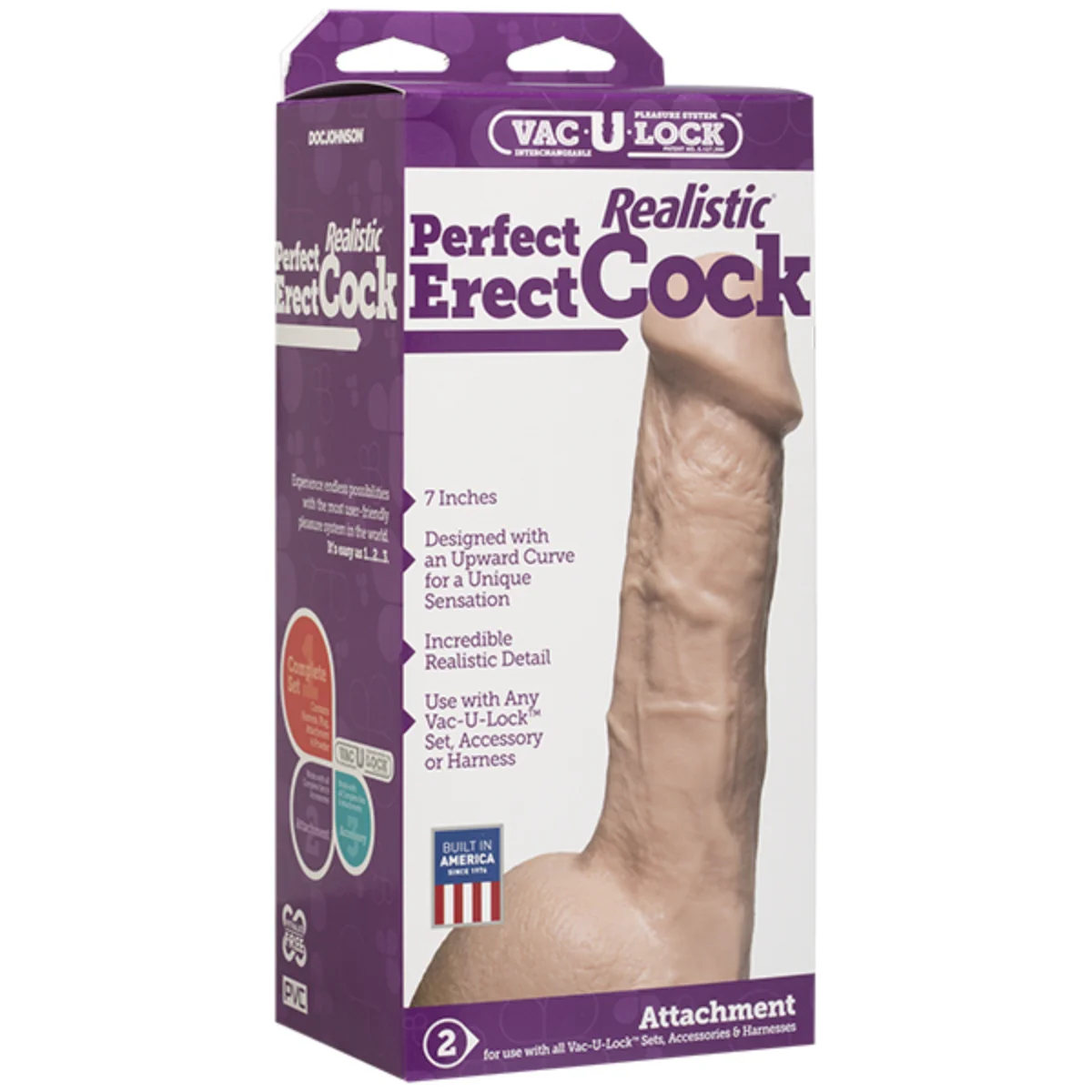 Vac-U-Lock Realistic Perfect Erect Dildo Pink 7 Inch - Image 2