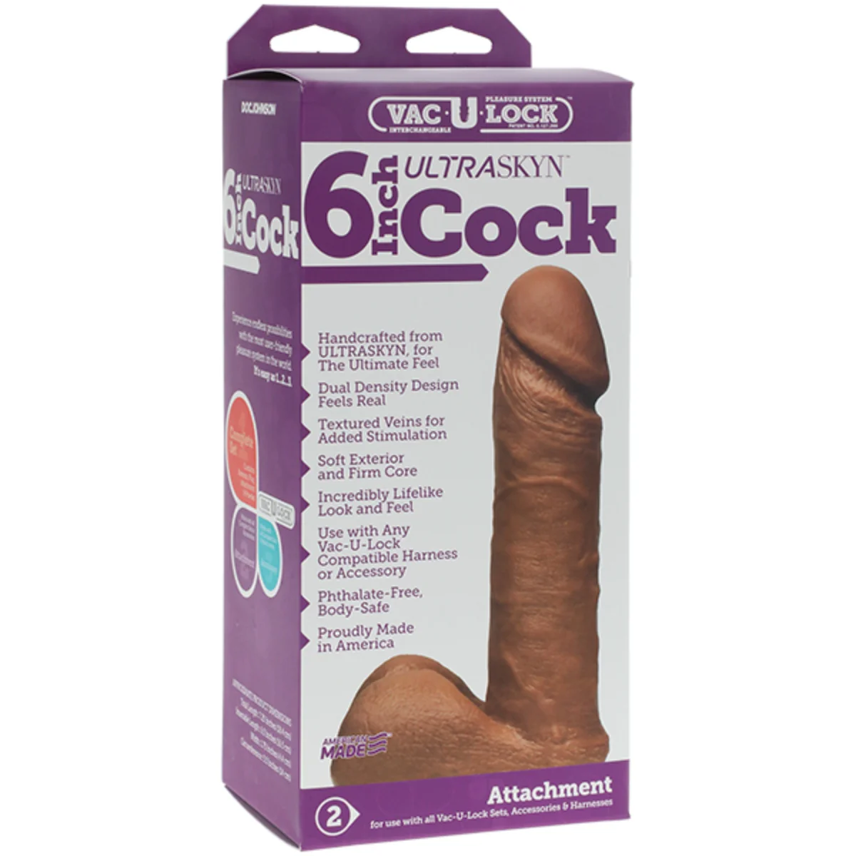 Vac-U-Lock Ultraskyn Dildo Brown 6 Inch - Image 2
