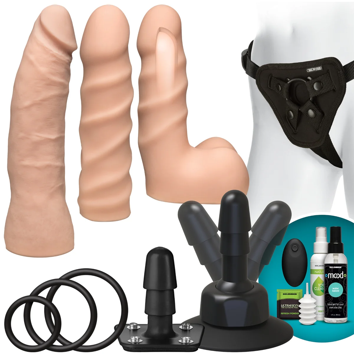 Vac-U-Lock Vibrating Dual Density Strap-On Starter Set