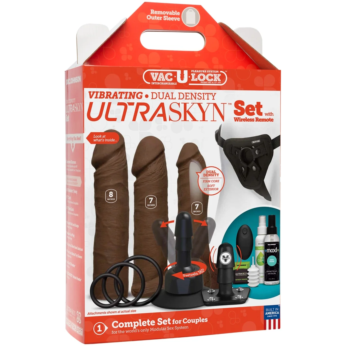 Vac-U-Lock Vibrating Dual Density Ultraskyn Strap-On Starter Set Dark Brown - Image 2