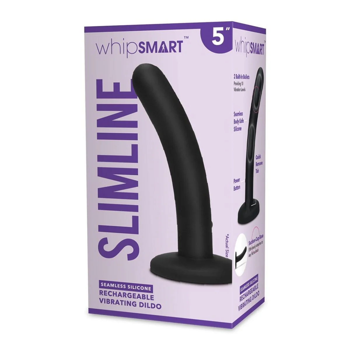 Whipsmart Slimline Silicone Rechargeable Vibrating Dildo Black 5 Inch - Image 2