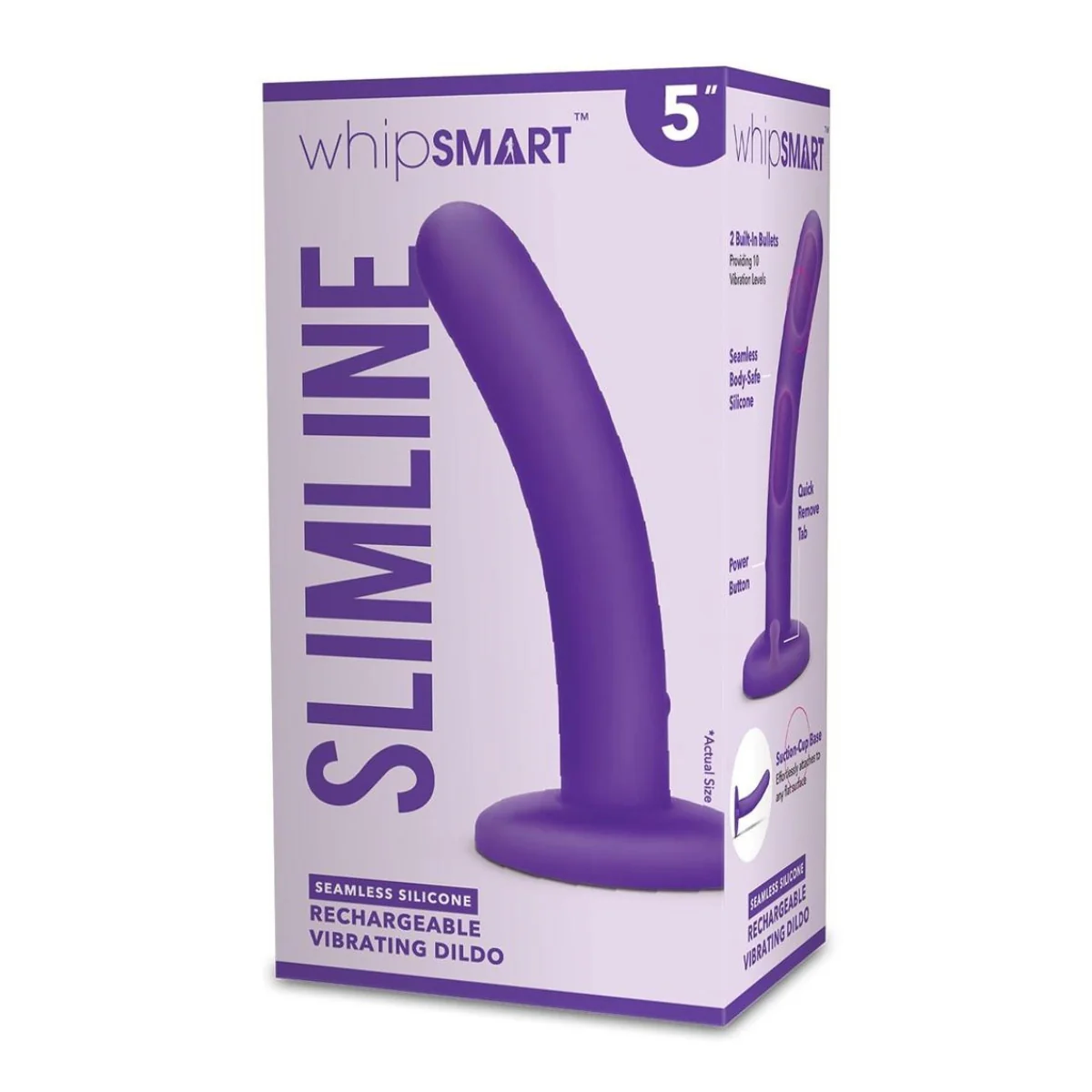 Whipsmart Slimline Silicone Rechargeable Vibrating Dildo Purple 5 Inch - Image 2