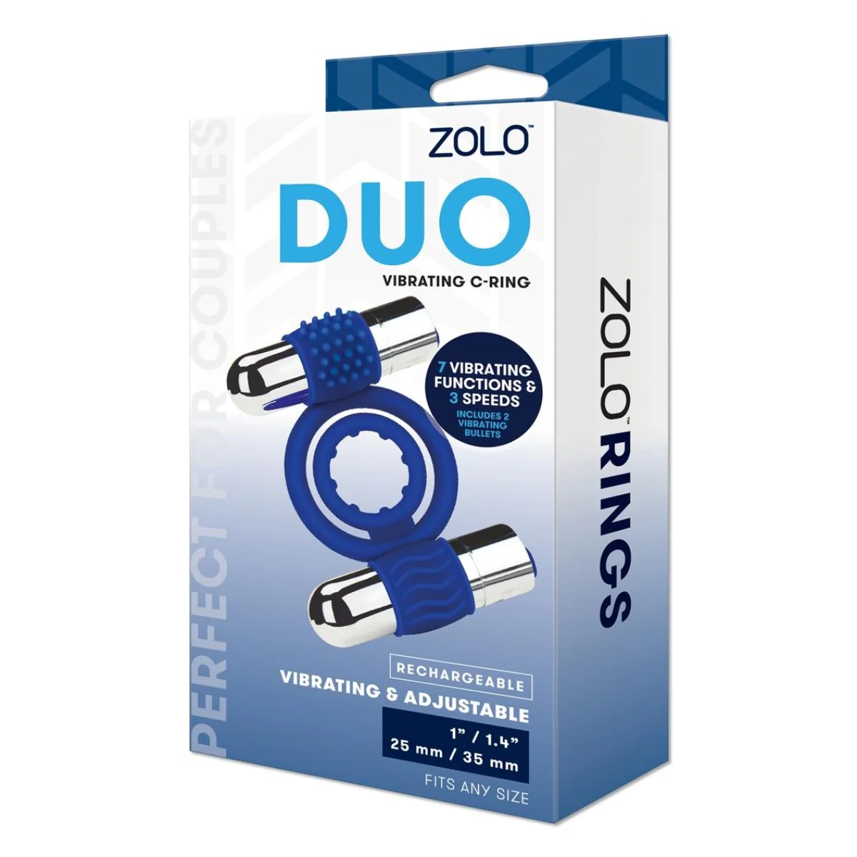 Zolo Duo Adjustable Vibrating Cock Ring Blue - Image 2