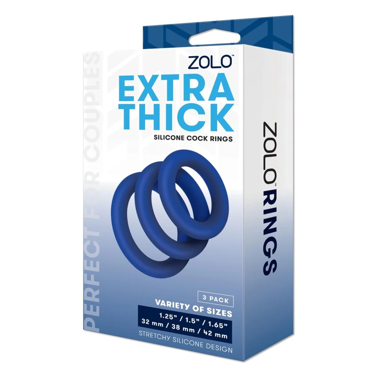 Zolo Extra Thick Silicone Cock Rings 3 Pack Blue - Image 2
